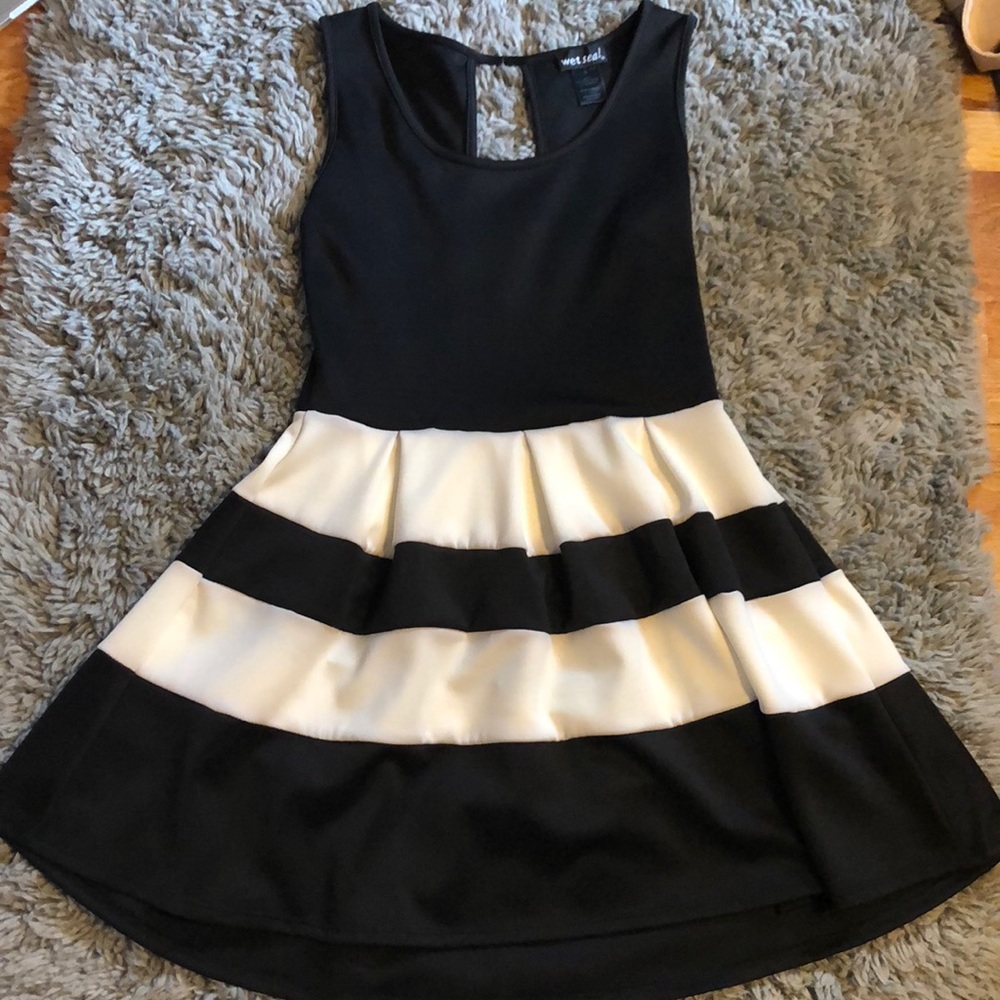 Black and white striped mini dress